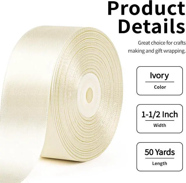 Alt view image 2 of 7 - Mauproy Ivory Satin Ribbon, 1-1/2 Inch, 50 Yards