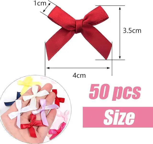 Alt view image 4 of 7 - 50 Pcs Mini Christmas Color Bows,1.57 Inch Small Ribbon Bow Decorations, Mini Satin Fabric Bows for Crafts and Gift Wrapping Decorations(Chirstmas Color)