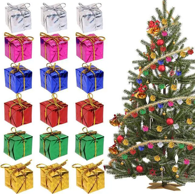 Main image of PENTA ANGEL Christmas Tree Mini Boxes 36Pcs Assorted Color Mini Metallic Foil Wrapped Gift Boutique Ornaments DIY Present Package Boxes for Holiday Party Decoration (Mixed Color, 36)