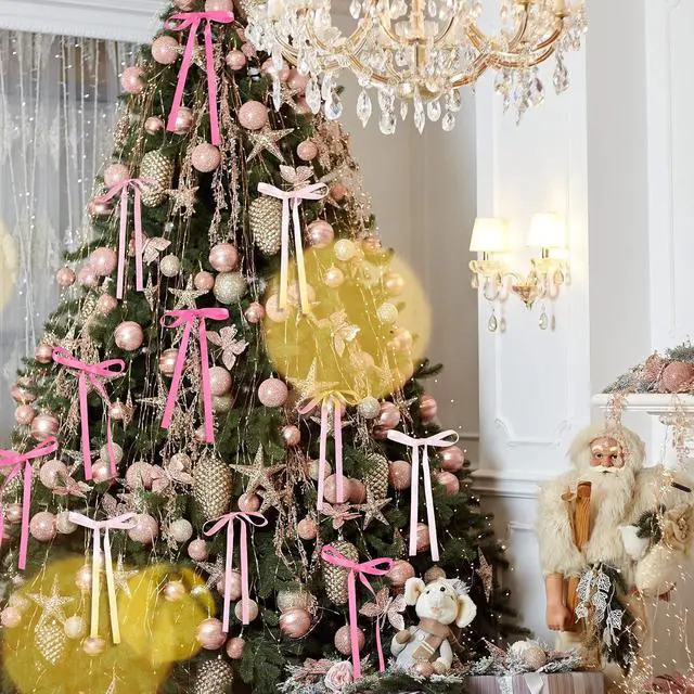 Alt view image 5 of 6 - 24 Pcs 5" x 7" Christmas Bows Hot Pink Series Coquette Decor