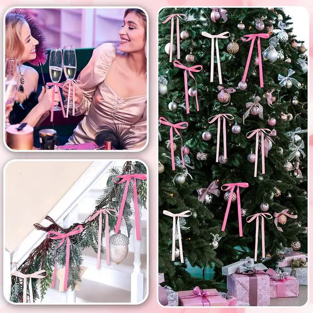 Alt view image 6 of 6 - 24 Pcs 5" x 7" Christmas Bows Hot Pink Series Coquette Decor