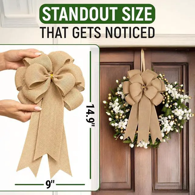 Alt view image 4 of 7 - Burlap Bow for Wreath Already Made, 14.9 x 9 Inches