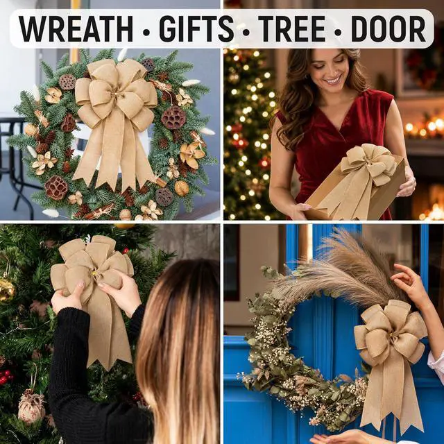 Alt view image 3 of 7 - Burlap Bow for Wreath Already Made, 14.9 x 9 Inches