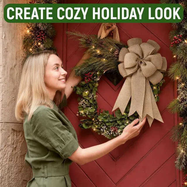 Alt view image 7 of 7 - Burlap Bow for Wreath Already Made, 14.9 x 9 Inches