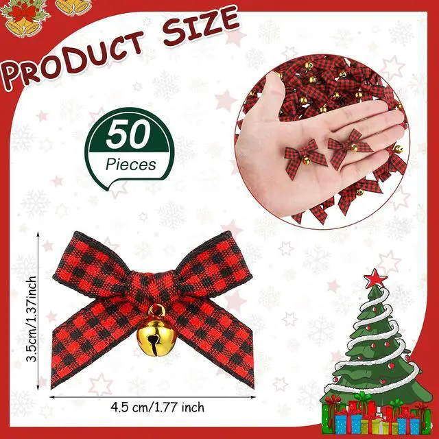 Alt view image 3 of 7 - Dingion 50 Pcs Christmas Bow Bell, Red and Black, Polyester