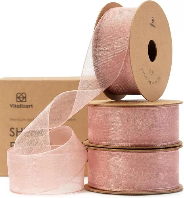 Main image of Vitalizart Pink Organza Ribbon 1" x 30 Yd Sheer Ribbon for Gift Wrapping