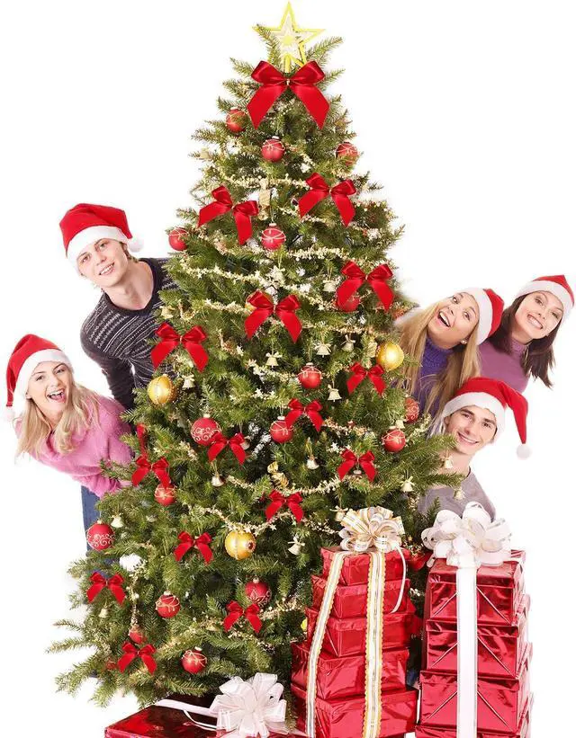 Alt view image 7 of 7 - Sumind 48 Pcs Red Bows for Christmas Tree Wreath Gift Decor, 5 x 4 Inch