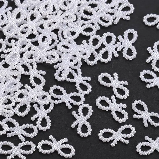 Alt view image 4 of 5 - MECCANIXITY Tiny Glitter Christmas Bows ABS Pearl-Like Bow White 100 Pcs