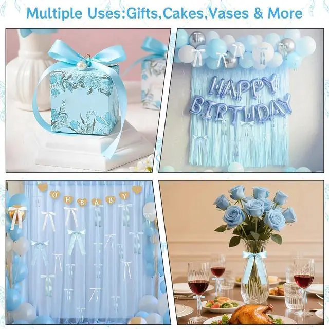Alt view image 3 of 7 - 48Pcs Blue Bow Wall Decor, Satin Ribbon Bow Birthday Decorations Photo Backdrop Party Decor for Birthday Baby Shower Bachelorette Wedding Party Room Bedroom