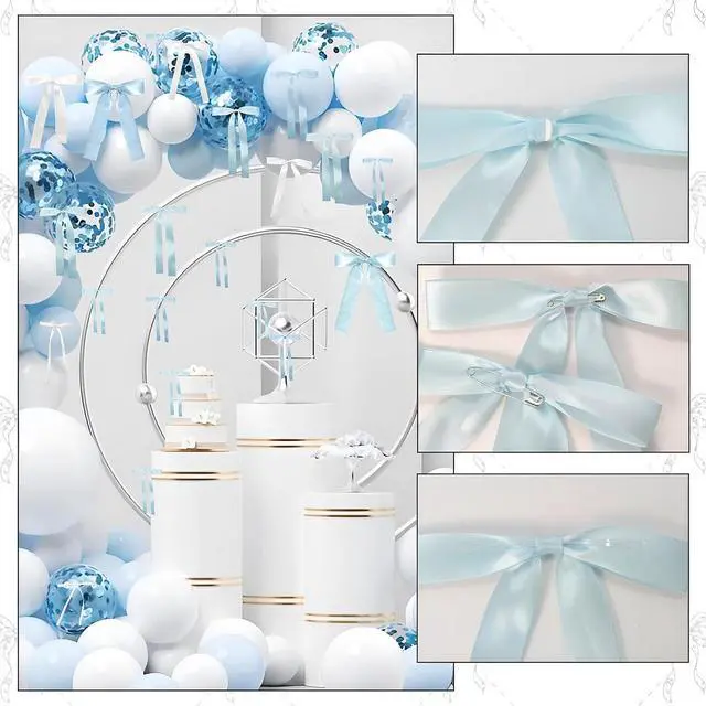 Alt view image 5 of 7 - 48Pcs Blue Bow Wall Decor, Satin Ribbon Bow Birthday Decorations Photo Backdrop Party Decor for Birthday Baby Shower Bachelorette Wedding Party Room Bedroom