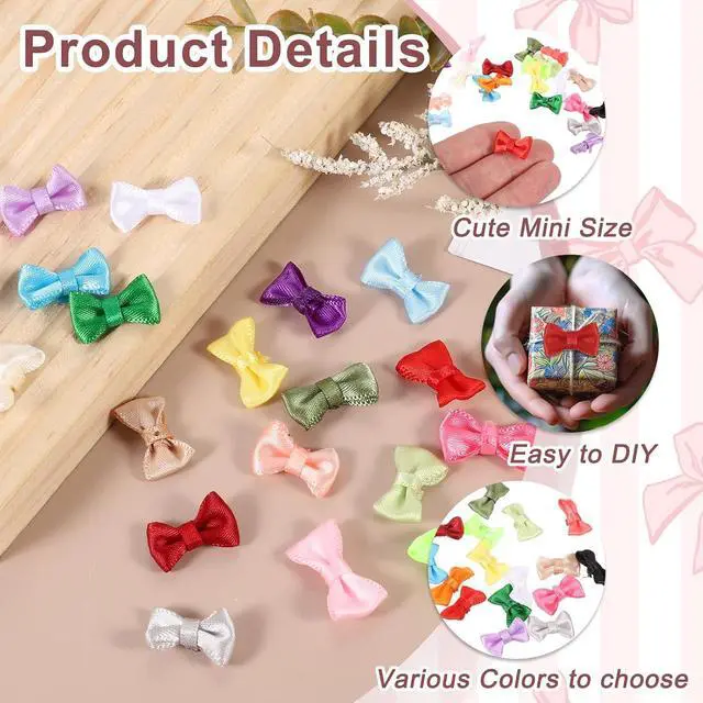 Alt view image 3 of 5 - MECCANIXITY 50 Pcs Mini Ribbon Bow 0.8" Mini Fabric Satin Ribbon Flower Bows for Craft DIY Sewing Wedding Birthday Party, Pink