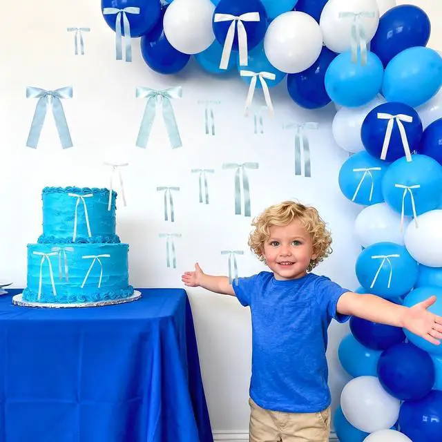 Alt view image 7 of 7 - 48Pcs Blue Bow Wall Decor, Satin Ribbon Bow Birthday Decorations Photo Backdrop Party Decor for Birthday Baby Shower Bachelorette Wedding Party Room Bedroom
