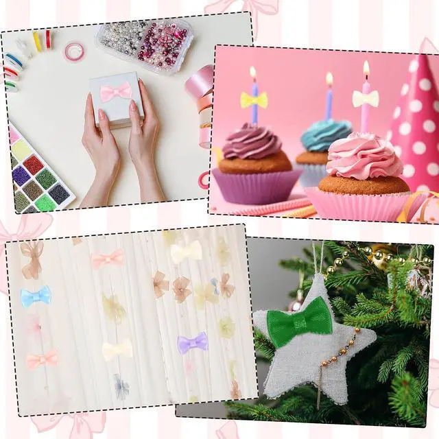 Alt view image 5 of 5 - MECCANIXITY 50 Pcs Mini Ribbon Bow 0.8" Mini Fabric Satin Ribbon Flower Bows for Craft DIY Sewing Wedding Birthday Party, Pink