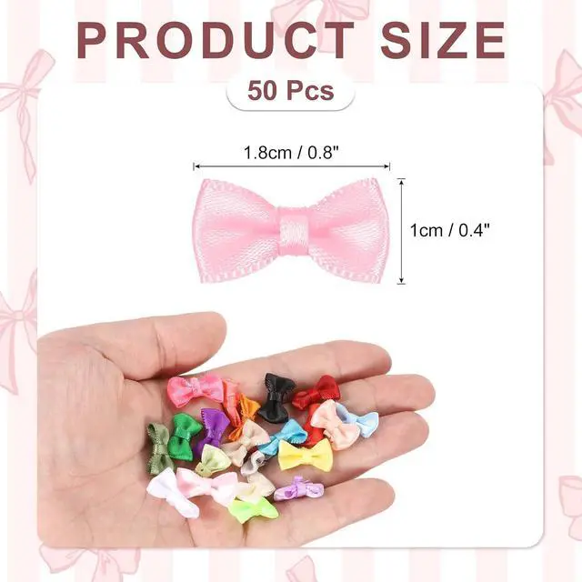 Alt view image 2 of 5 - MECCANIXITY 50 Pcs Mini Ribbon Bow 0.8" Mini Fabric Satin Ribbon Flower Bows for Craft DIY Sewing Wedding Birthday Party, Pink
