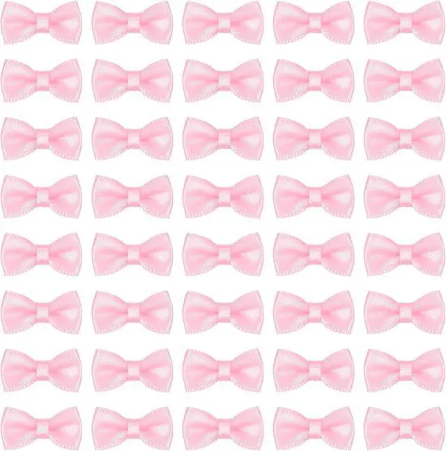 Main image of MECCANIXITY 50 Pcs Mini Ribbon Bow 0.8" Mini Fabric Satin Ribbon Flower Bows for Craft DIY Sewing Wedding Birthday Party, Pink