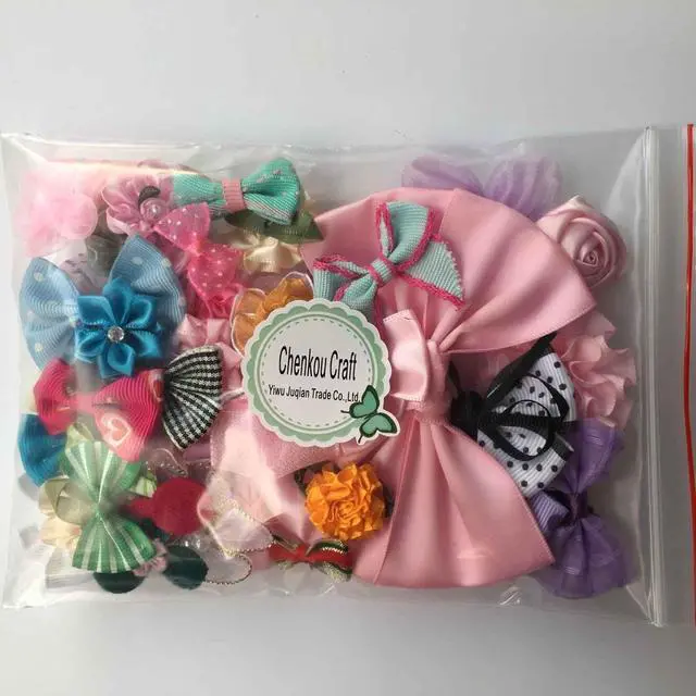 Alt view image 2 of 7 - Chenkou Craft Mix Bulk 50pcs Ribbon Flowers Bows Craft Wedding Ornament Appliques A0241