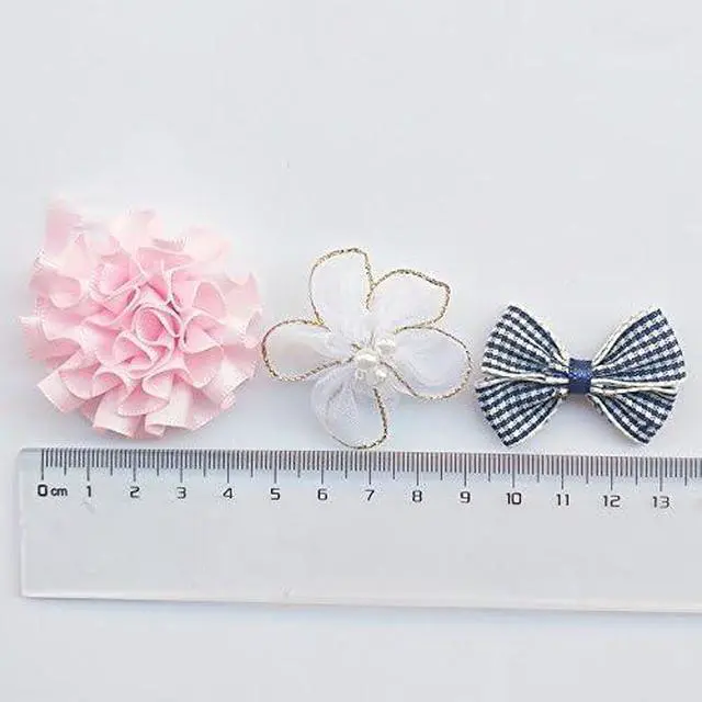 Alt view image 6 of 7 - Chenkou Craft Mix Bulk 50pcs Ribbon Flowers Bows Craft Wedding Ornament Appliques A0241