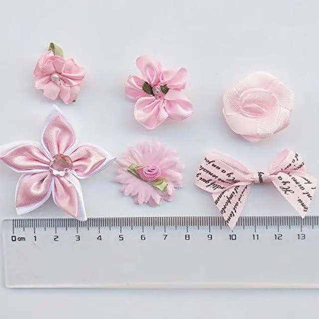 Alt view image 7 of 7 - Chenkou Craft Mix Bulk 50pcs Ribbon Flowers Bows Craft Wedding Ornament Appliques A0241