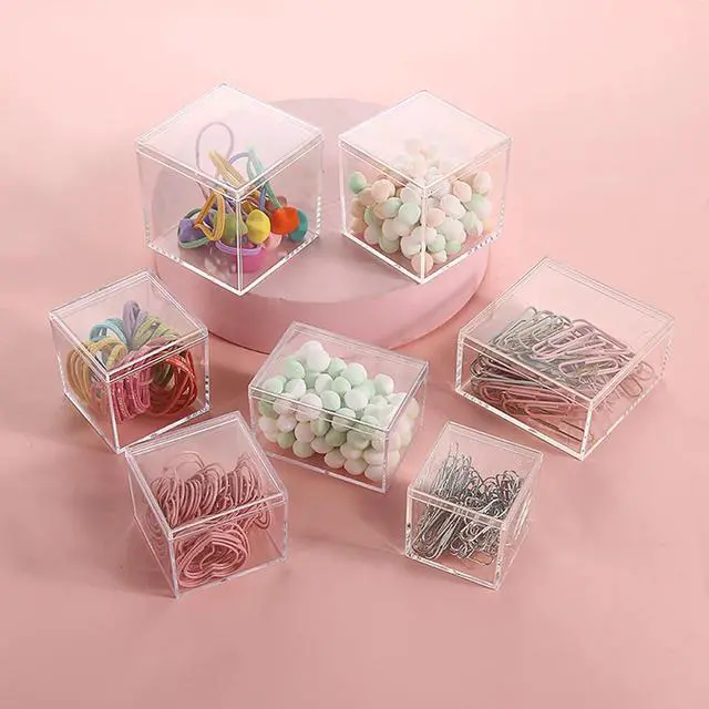 Alt view image 4 of 7 - KissYou Small Acrylic Box Clear Display Case Plastic Square Cube 2 Packs Candy Box with Lid Jewelry Storage Contanier