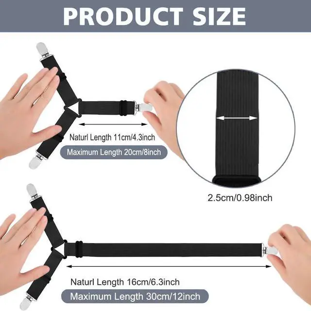 Alt view image 2 of 7 - Bed Sheet Holder Straps, Upgrade Non Slip Sheet Clips, Fitted Sheet Holders for Corners, Easy Install Adjustable Elastic Firm Tight Accessories, 4Pcs/Set Black