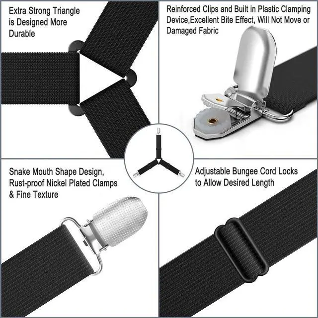 Alt view image 3 of 7 - Bed Sheet Holder Straps, Upgrade Non Slip Sheet Clips, Fitted Sheet Holders for Corners, Easy Install Adjustable Elastic Firm Tight Accessories, 4Pcs/Set Black