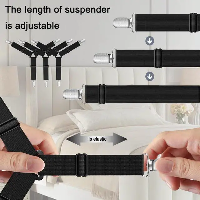 Alt view image 5 of 7 - Bed Sheet Holder Straps, Upgrade Non Slip Sheet Clips, Fitted Sheet Holders for Corners, Easy Install Adjustable Elastic Firm Tight Accessories, 4Pcs/Set Black