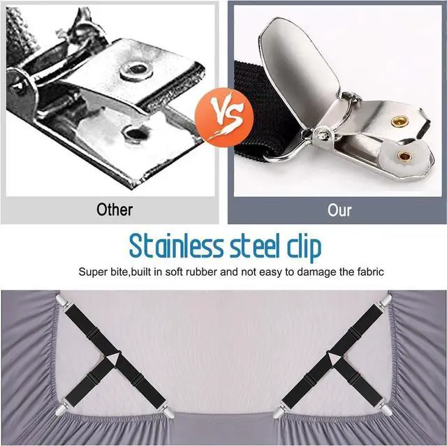 Alt view image 6 of 7 - Bed Sheet Holder Straps, Upgrade Non Slip Sheet Clips, Fitted Sheet Holders for Corners, Easy Install Adjustable Elastic Firm Tight Accessories, 4Pcs/Set Black