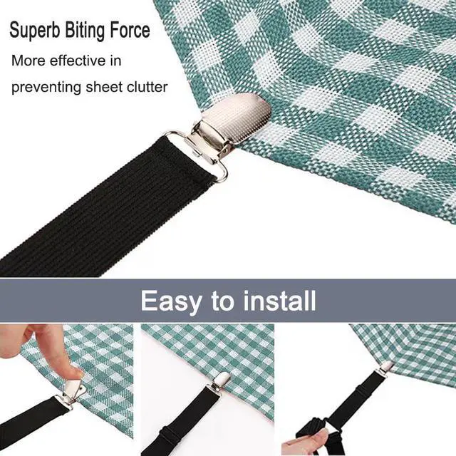 Alt view image 7 of 7 - Bed Sheet Holder Straps, Upgrade Non Slip Sheet Clips, Fitted Sheet Holders for Corners, Easy Install Adjustable Elastic Firm Tight Accessories, 4Pcs/Set Black