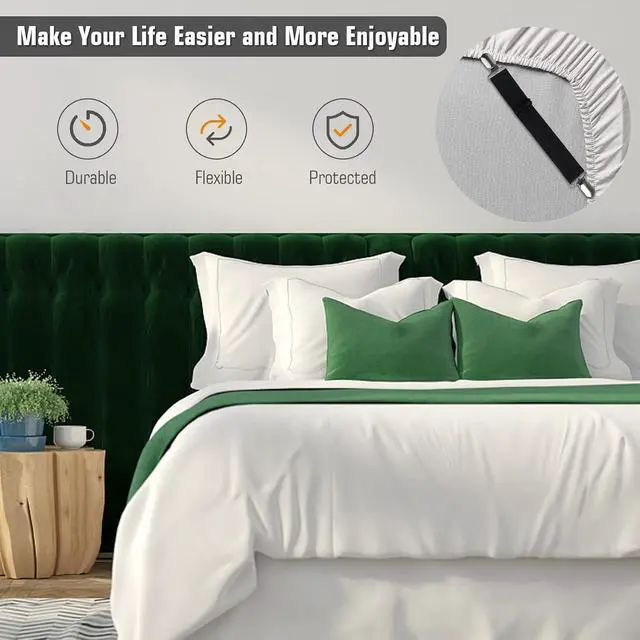 Alt view image 2 of 7 - Korlon 8 Pack Sheet Straps, Adjustable Elastic Fitted Sheet Holder Clips