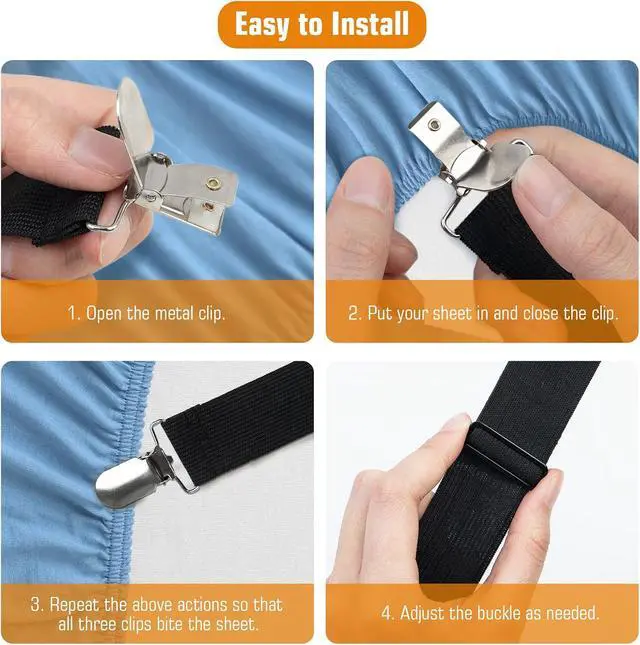 Alt view image 6 of 7 - Korlon 8 Pack Sheet Straps, Adjustable Elastic Fitted Sheet Holder Clips