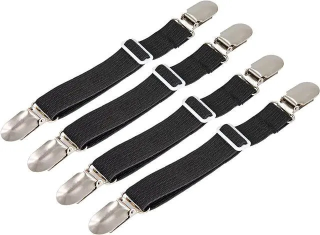 Main image of BetyBedy 4Pcs Adjustable Bed Sheet Fasteners Suspenders, Elastic Sheet Band Straps Clips, Cover Grippers Suspenders Holder for Mattress Pad Cover, Sofa Cushion (Black)