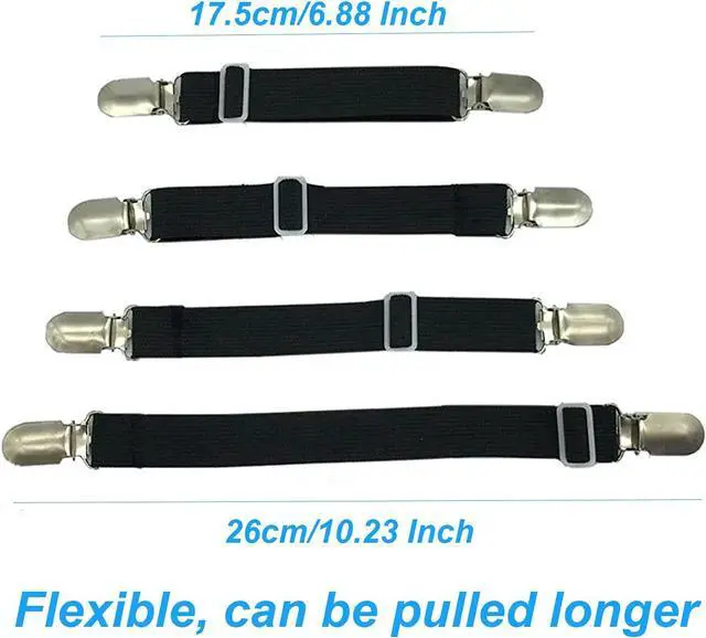 Alt view image 2 of 7 - BetyBedy 4Pcs Adjustable Bed Sheet Fasteners Suspenders, Elastic Sheet Band Straps Clips, Cover Grippers Suspenders Holder for Mattress Pad Cover, Sofa Cushion (Black)