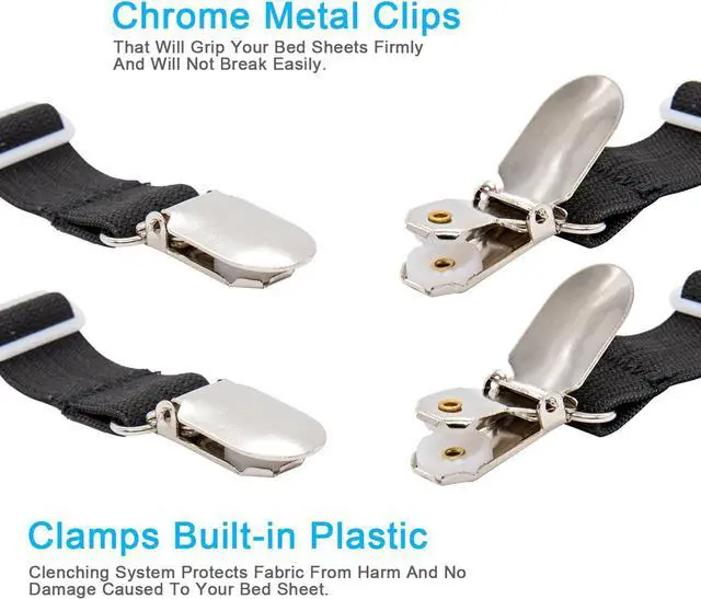 Alt view image 3 of 7 - BetyBedy 4Pcs Adjustable Bed Sheet Fasteners Suspenders, Elastic Sheet Band Straps Clips, Cover Grippers Suspenders Holder for Mattress Pad Cover, Sofa Cushion (Black)