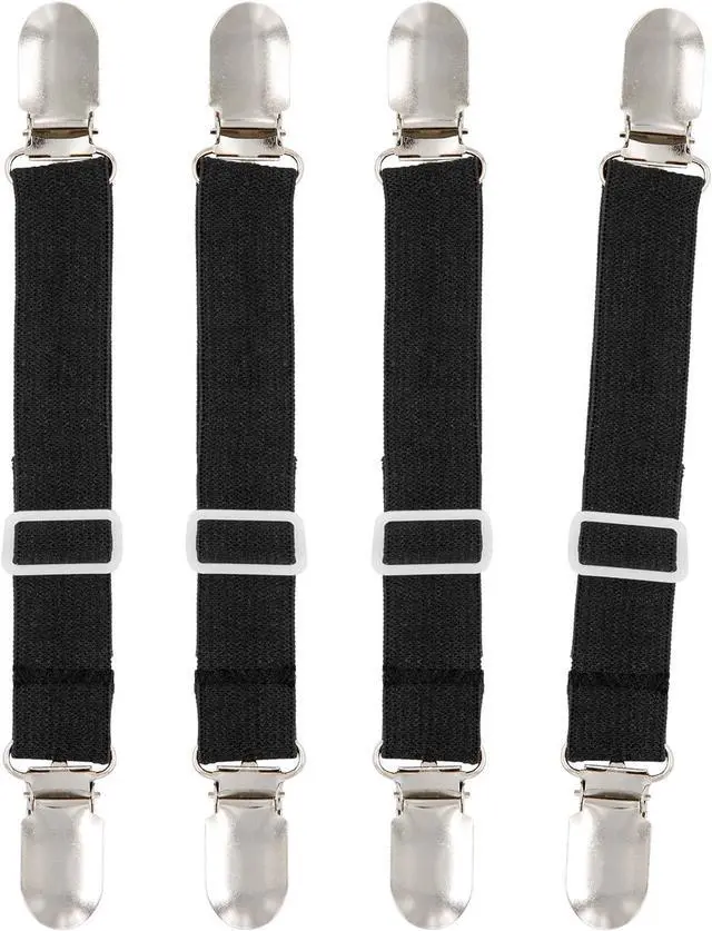 Alt view image 4 of 7 - BetyBedy 4Pcs Adjustable Bed Sheet Fasteners Suspenders, Elastic Sheet Band Straps Clips, Cover Grippers Suspenders Holder for Mattress Pad Cover, Sofa Cushion (Black)