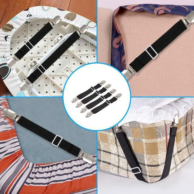 Alt view image 6 of 7 - BetyBedy 4Pcs Adjustable Bed Sheet Fasteners Suspenders, Elastic Sheet Band Straps Clips, Cover Grippers Suspenders Holder for Mattress Pad Cover, Sofa Cushion (Black)