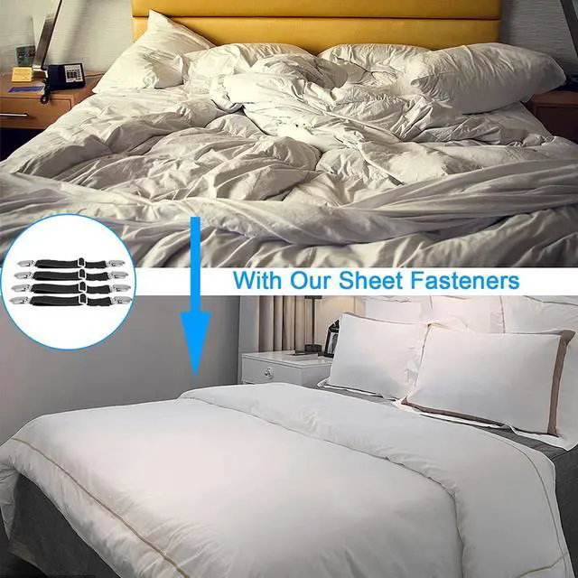 Alt view image 7 of 7 - BetyBedy 4Pcs Adjustable Bed Sheet Fasteners Suspenders, Elastic Sheet Band Straps Clips, Cover Grippers Suspenders Holder for Mattress Pad Cover, Sofa Cushion (Black)