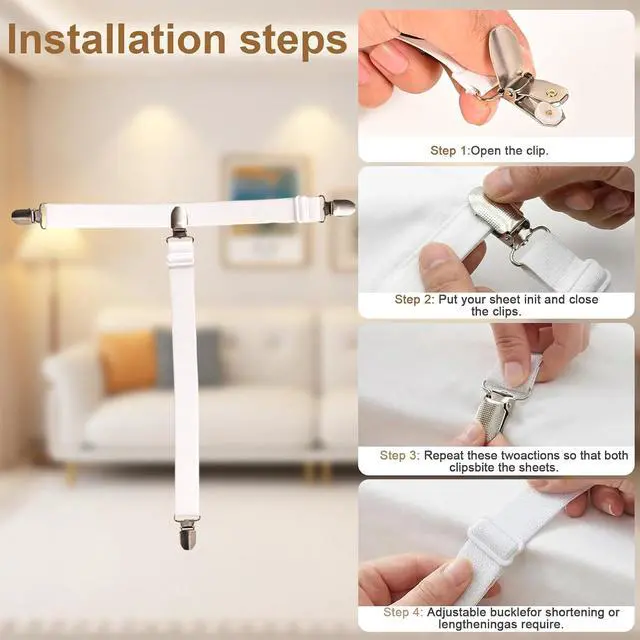 Alt view image 3 of 7 - Adjustable Elastic Fitted Sheet, Anti-Slip Mattress Corner Grips, Suitable for Sheets, Sofa Cushions, and Tablecloths, 4-Piece Set (White)