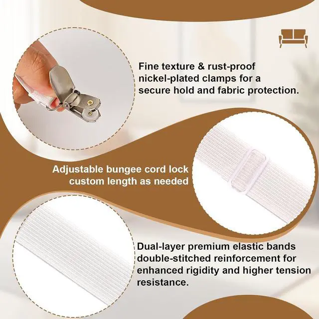 Alt view image 4 of 7 - Adjustable Elastic Fitted Sheet, Anti-Slip Mattress Corner Grips, Suitable for Sheets, Sofa Cushions, and Tablecloths, 4-Piece Set (White)