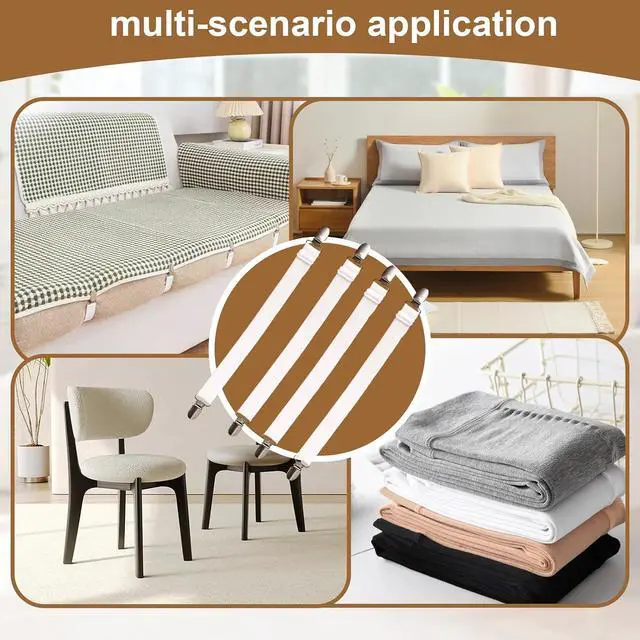 Alt view image 5 of 7 - Adjustable Elastic Fitted Sheet, Anti-Slip Mattress Corner Grips, Suitable for Sheets, Sofa Cushions, and Tablecloths, 4-Piece Set (White)