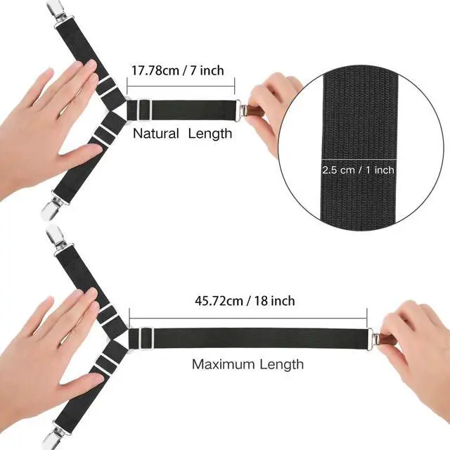 Alt view image 3 of 7 - Foloda Sheet Holders, 4 pcs Adjustable Bed Sheet Straps, Fitted Sheet Holder Clips Fasteners Suspenders Gripper Locker Scrunchie for Bed Mattress Corners, Keep Sheet Firm Tight