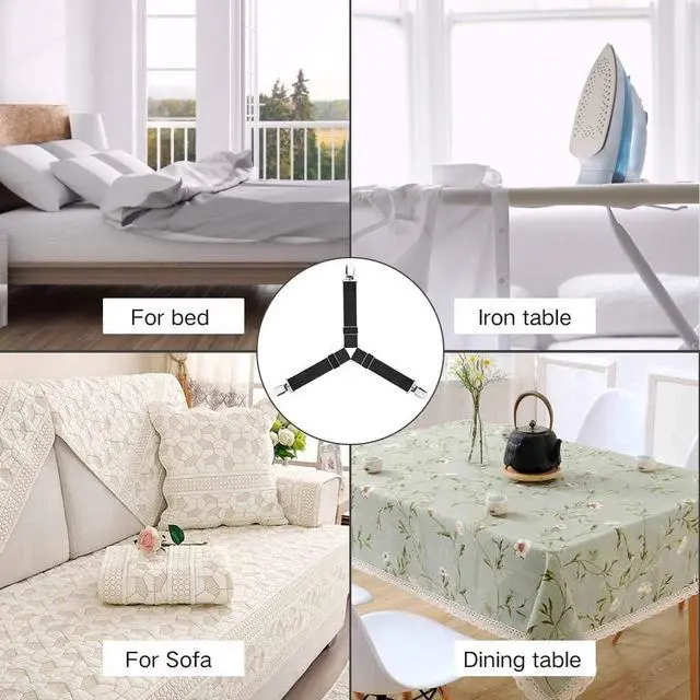Alt view image 5 of 7 - Foloda Sheet Holders, 4 pcs Adjustable Bed Sheet Straps, Fitted Sheet Holder Clips Fasteners Suspenders Gripper Locker Scrunchie for Bed Mattress Corners, Keep Sheet Firm Tight