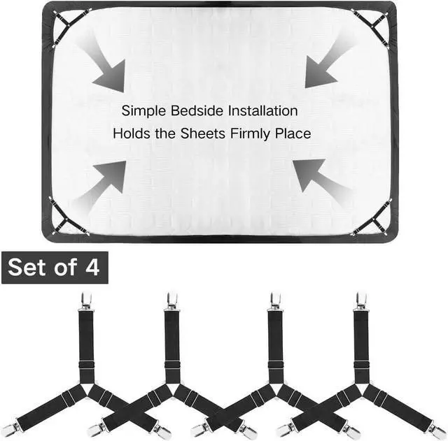 Alt view image 6 of 7 - Foloda Sheet Holders, 4 pcs Adjustable Bed Sheet Straps, Fitted Sheet Holder Clips Fasteners Suspenders Gripper Locker Scrunchie for Bed Mattress Corners, Keep Sheet Firm Tight