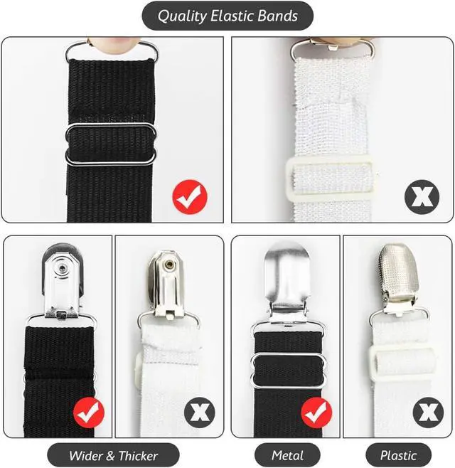 Alt view image 7 of 7 - Foloda Sheet Holders, 4 pcs Adjustable Bed Sheet Straps, Fitted Sheet Holder Clips Fasteners Suspenders Gripper Locker Scrunchie for Bed Mattress Corners, Keep Sheet Firm Tight