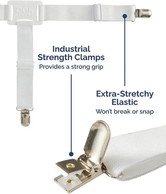 Alt view image 2 of 7 - Bed Sheet Holders - Adjustable Elastic Fasteners with Metal Clips