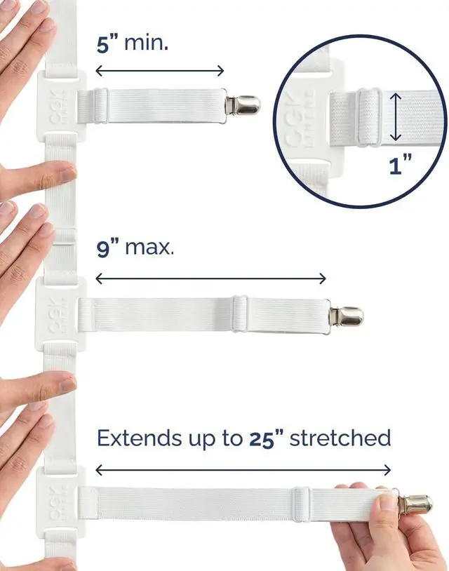 Alt view image 5 of 7 - Bed Sheet Holders - Adjustable Elastic Fasteners with Metal Clips