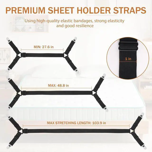 Alt view image 2 of 7 - Bed Sheet Holder Straps, 2Pcs Elastic Adjustable Bed Sheet Grippers