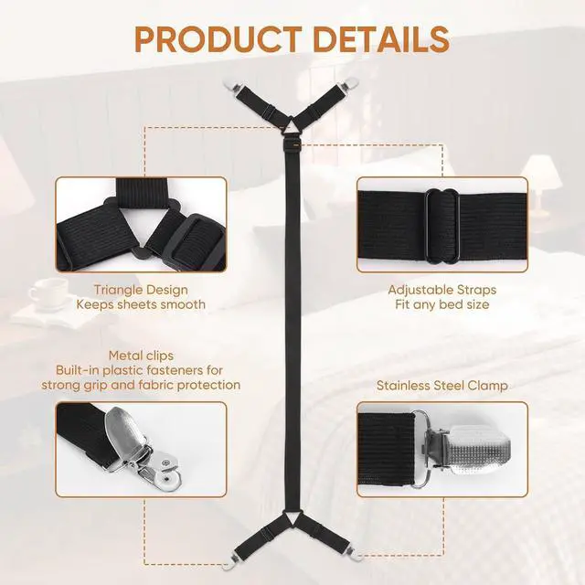 Alt view image 3 of 7 - Bed Sheet Holder Straps, 2Pcs Elastic Adjustable Bed Sheet Grippers