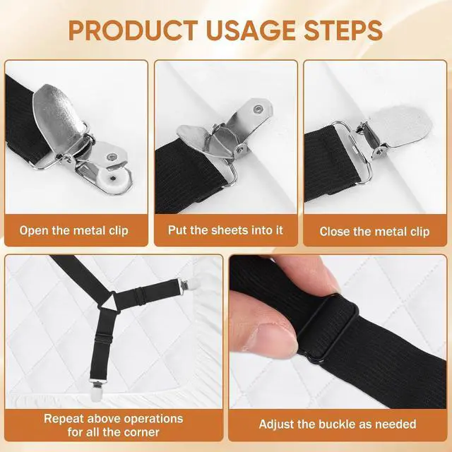 Alt view image 4 of 7 - Bed Sheet Holder Straps, 2Pcs Elastic Adjustable Bed Sheet Grippers