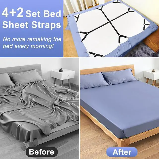 Alt view image 2 of 7 - Attmu 6 Pack Bed Sheet Straps Fitted Bed Sheet Fasteners Clips Black