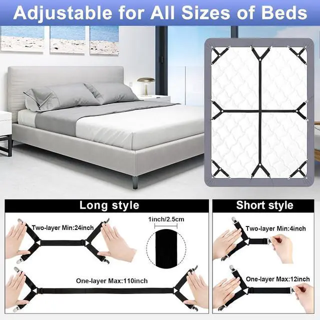Alt view image 3 of 7 - Attmu 6 Pack Bed Sheet Straps Fitted Bed Sheet Fasteners Clips Black
